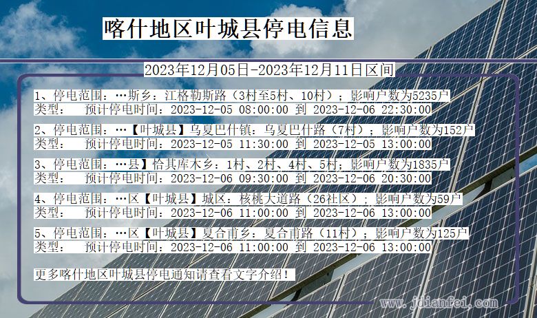 新疆维吾尔自治区喀什地区叶城停电通知