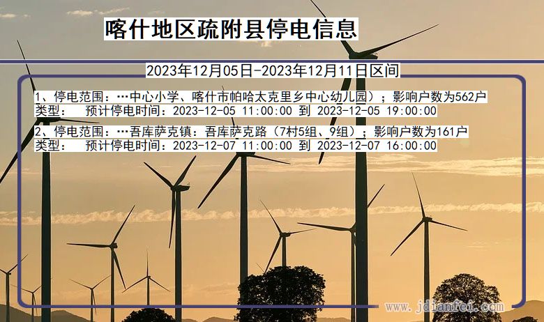 新疆维吾尔自治区喀什地区疏附停电通知