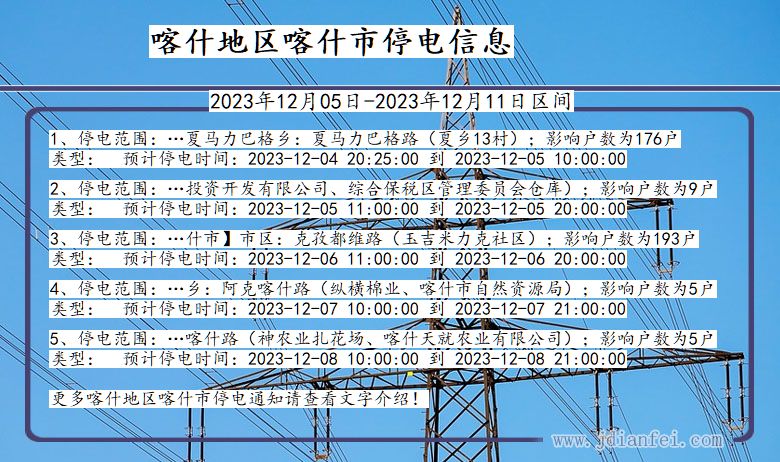 新疆维吾尔自治区喀什地区喀什停电通知