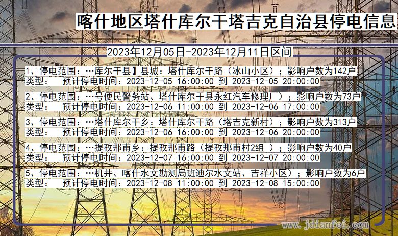 新疆维吾尔自治区喀什地区塔什库尔干塔吉克自治停电通知