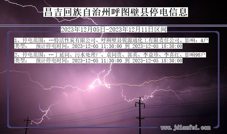 新疆维吾尔自治区昌吉回族自治州呼图壁停电通知