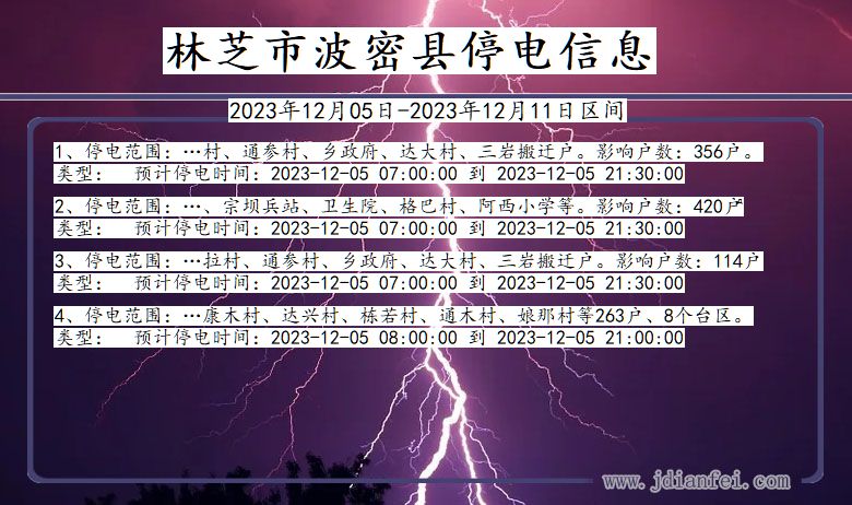 西藏自治区林芝波密停电通知