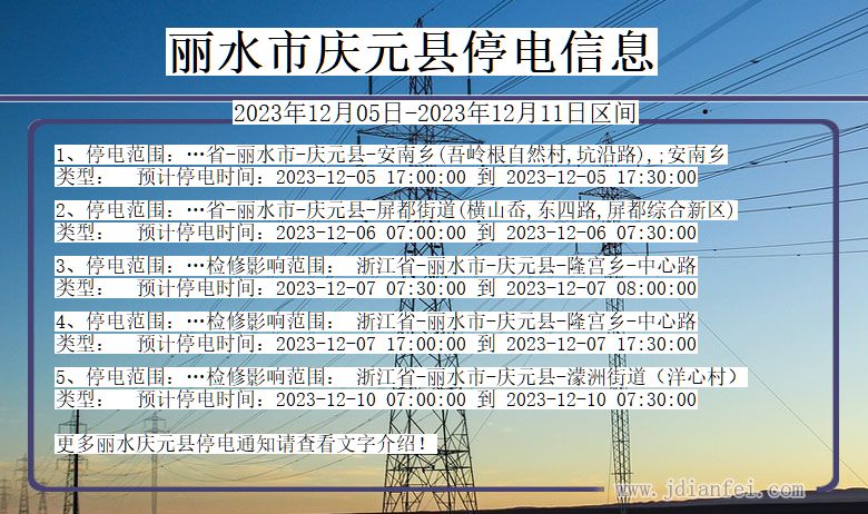 浙江省丽水庆元停电通知