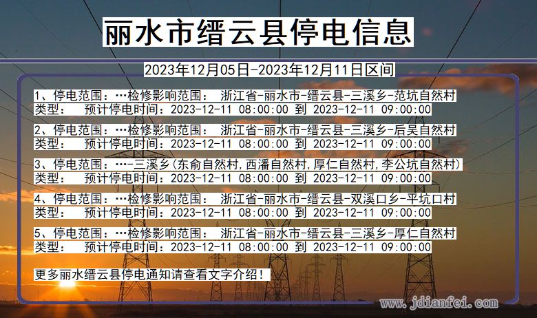 浙江省丽水缙云停电通知