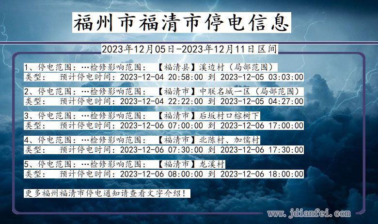 福建省福州福清停电通知