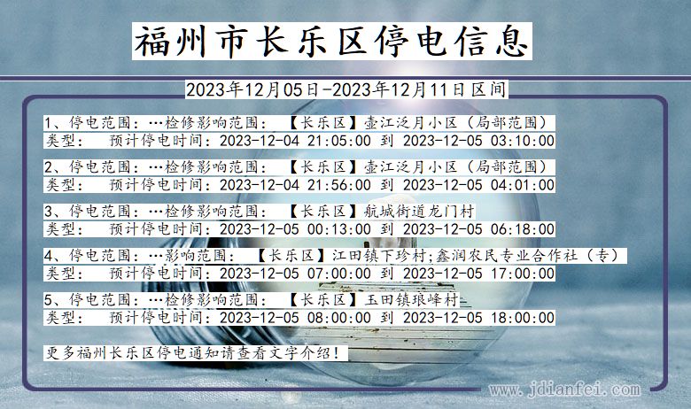 福建省福州长乐停电通知