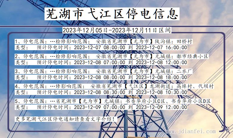 安徽省芜湖弋江停电通知