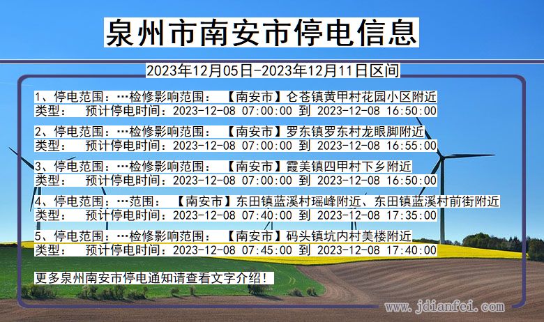 福建省泉州南安停电通知