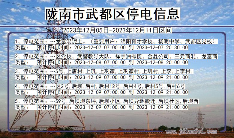 甘肃省陇南武都停电通知