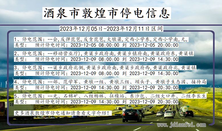 甘肃省酒泉敦煌停电通知