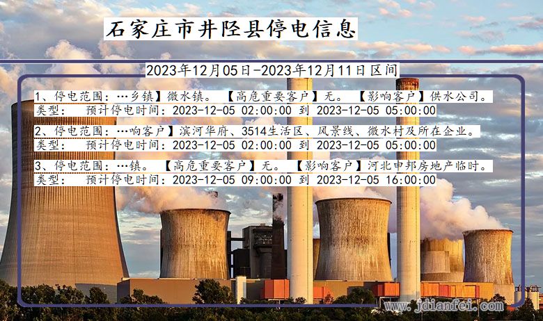 河北省石家庄井陉停电通知