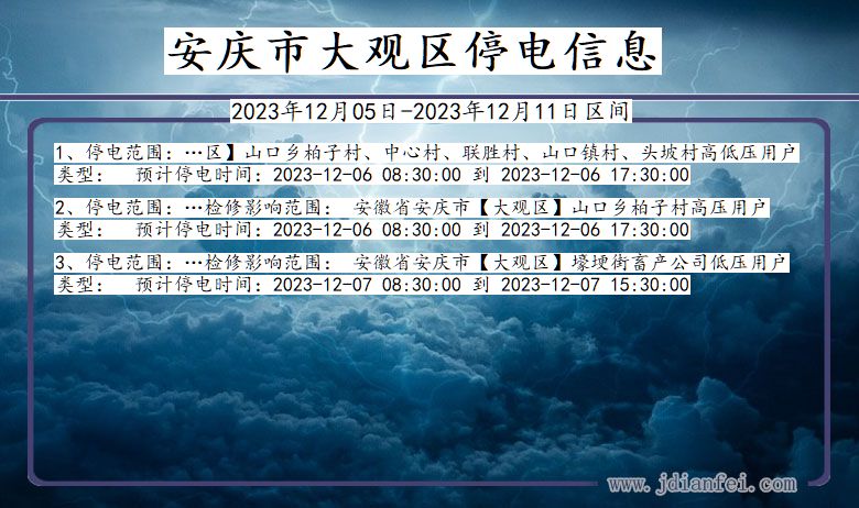 安徽省安庆大观停电通知