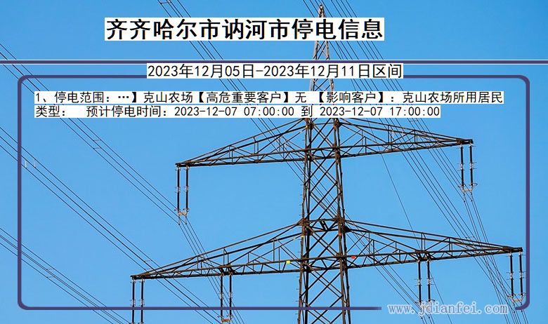 黑龙江省齐齐哈尔讷河停电通知