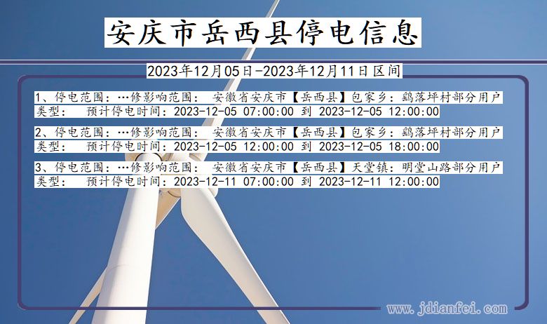 安徽省安庆岳西停电通知