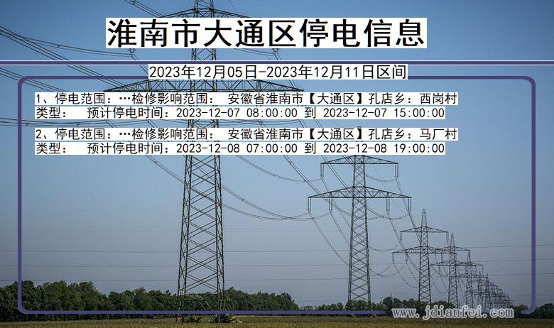 安徽省淮南大通停电通知