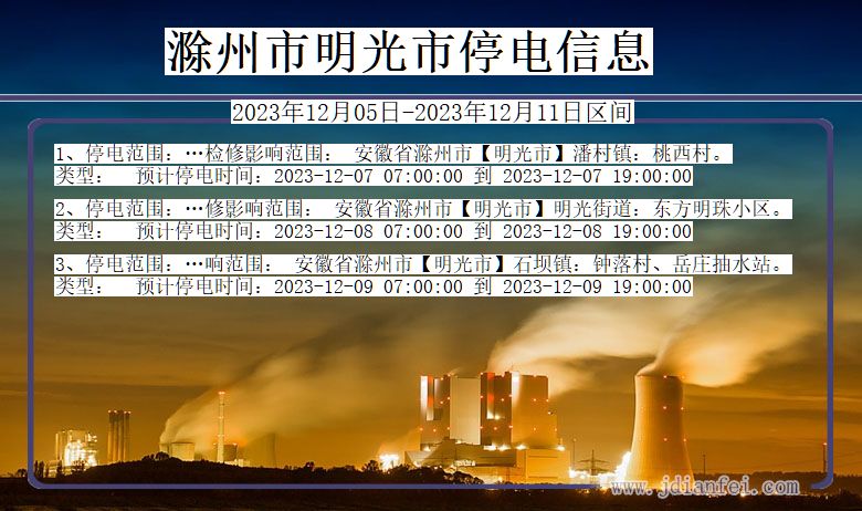 安徽省滁州明光停电通知