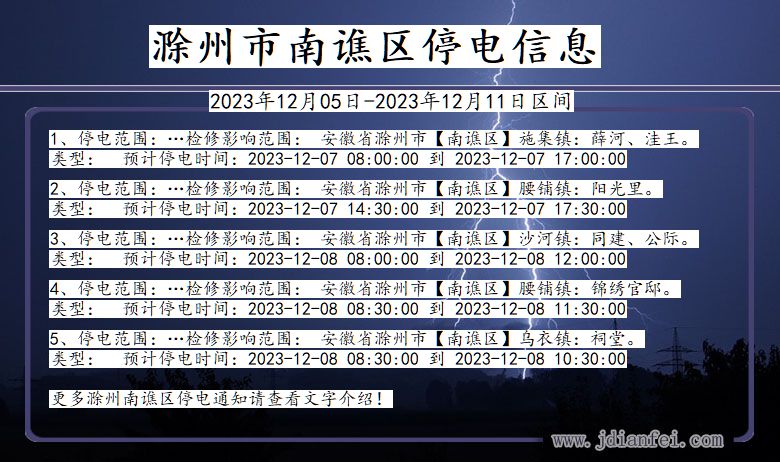 安徽省滁州南谯停电通知