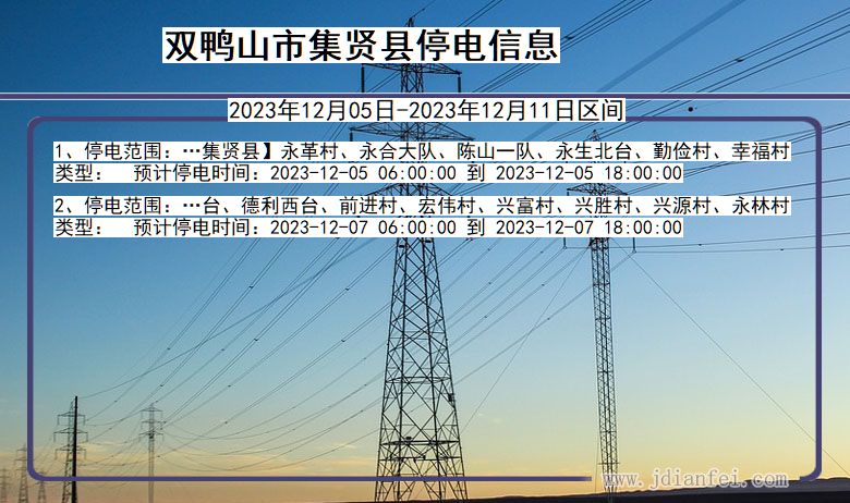 黑龙江省双鸭山集贤停电通知