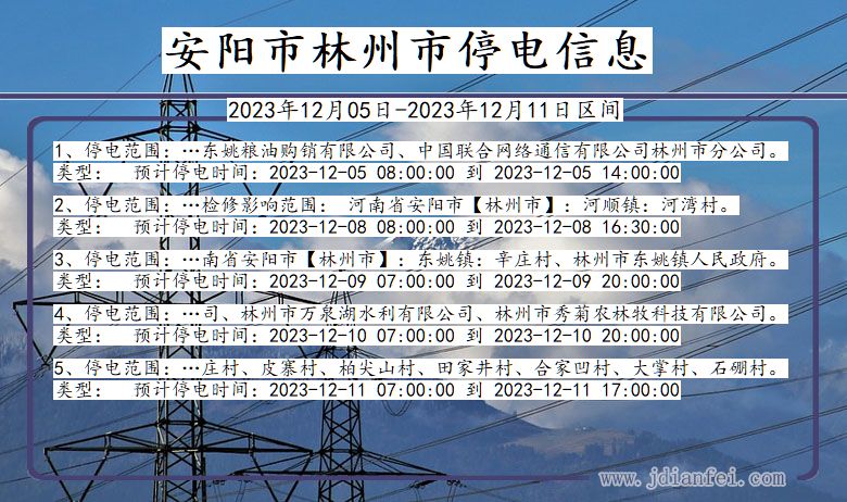 河南省安阳林州停电通知