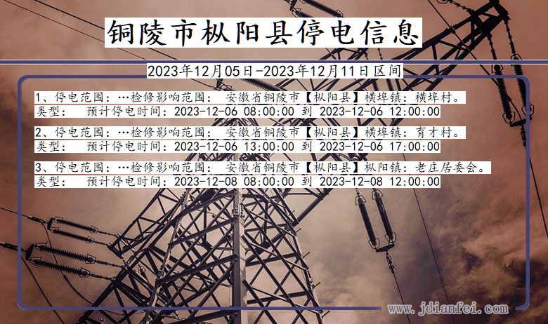 安徽省铜陵枞阳停电通知