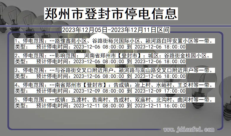 河南省郑州登封停电通知