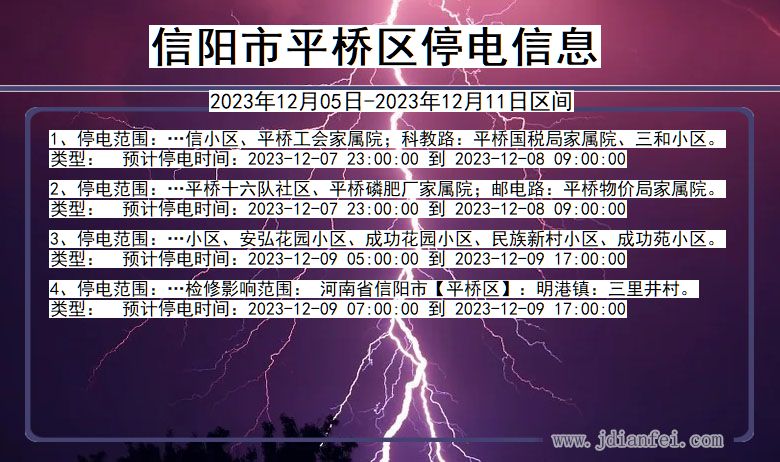 河南省信阳平桥停电通知