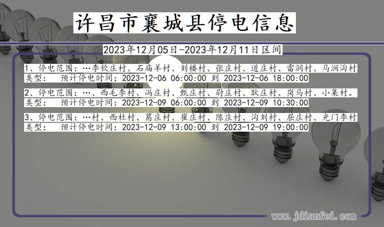 河南省许昌襄城停电通知