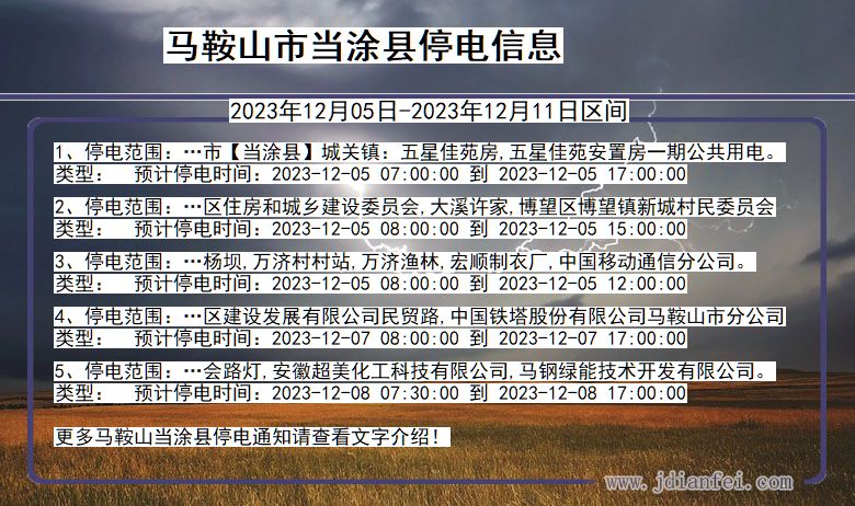 安徽省马鞍山当涂停电通知