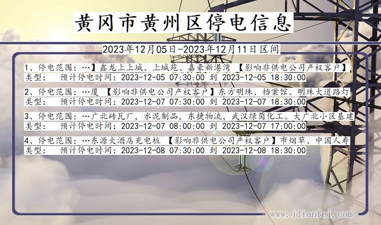 湖北省黄冈黄州停电通知