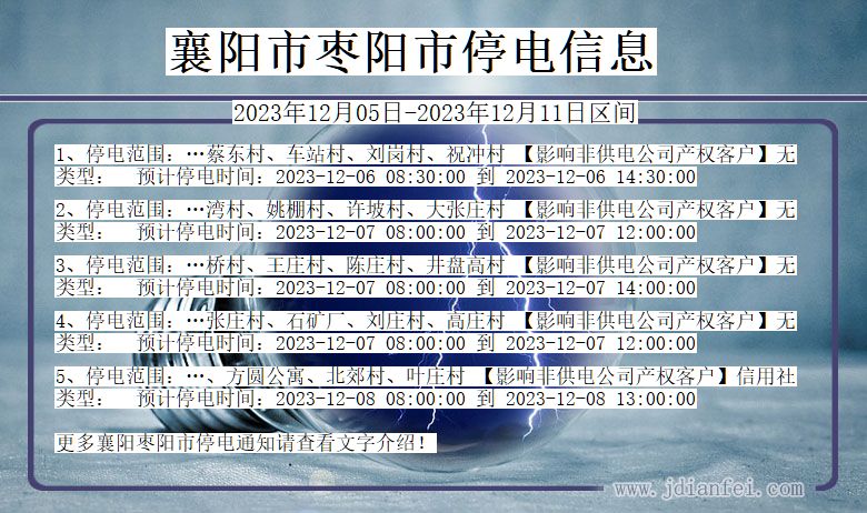 湖北省襄阳枣阳停电通知