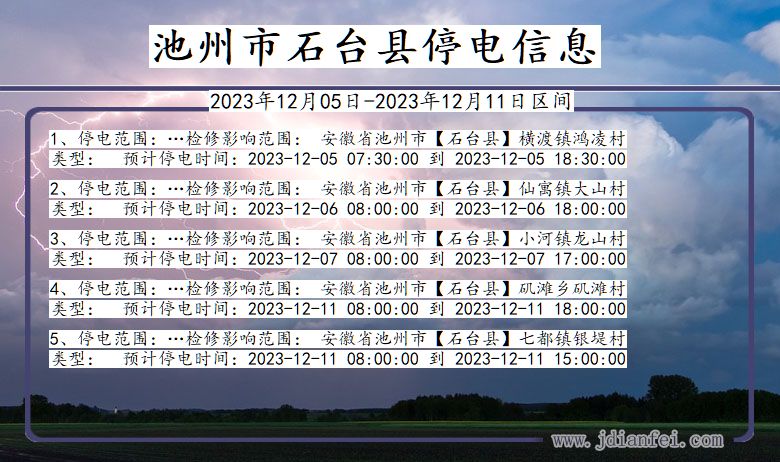 安徽省池州石台停电通知