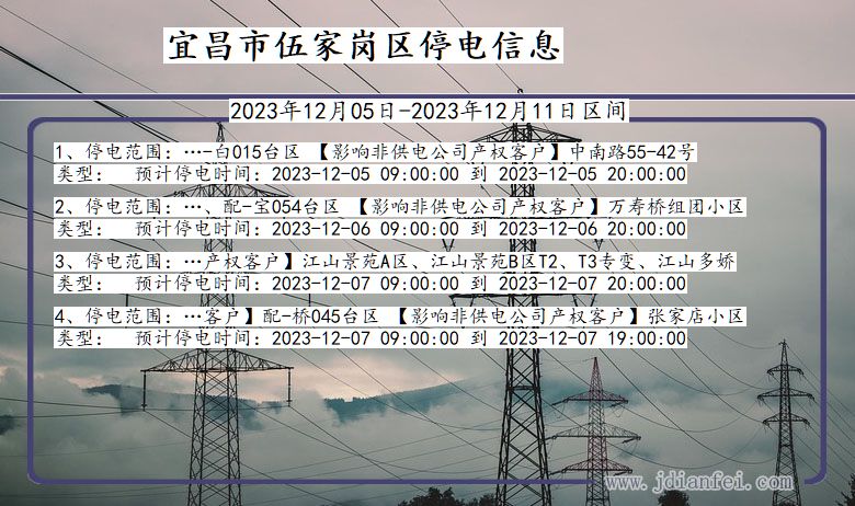 湖北省宜昌伍家岗停电通知