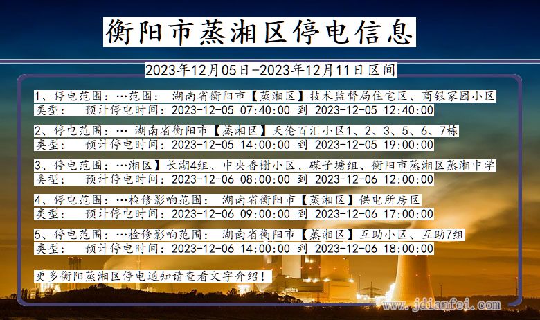 湖南省衡阳蒸湘停电通知