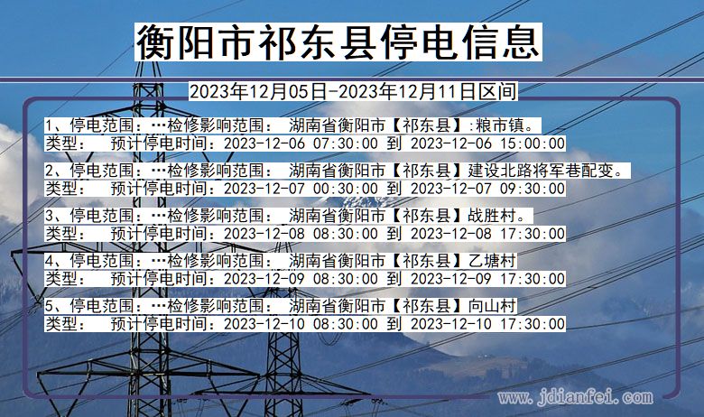 湖南省衡阳祁东停电通知