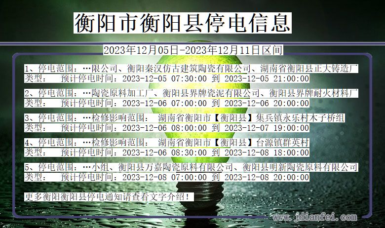 湖南省衡阳衡阳停电通知