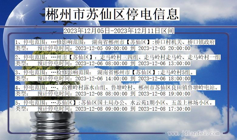 湖南省郴州苏仙停电通知