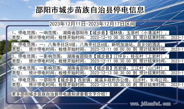 湖南省邵阳城步苗族自治停电通知