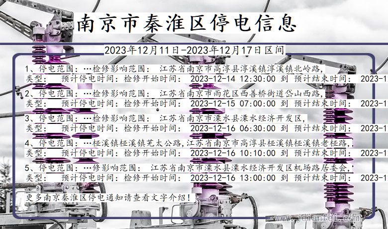 江苏省南京秦淮停电通知