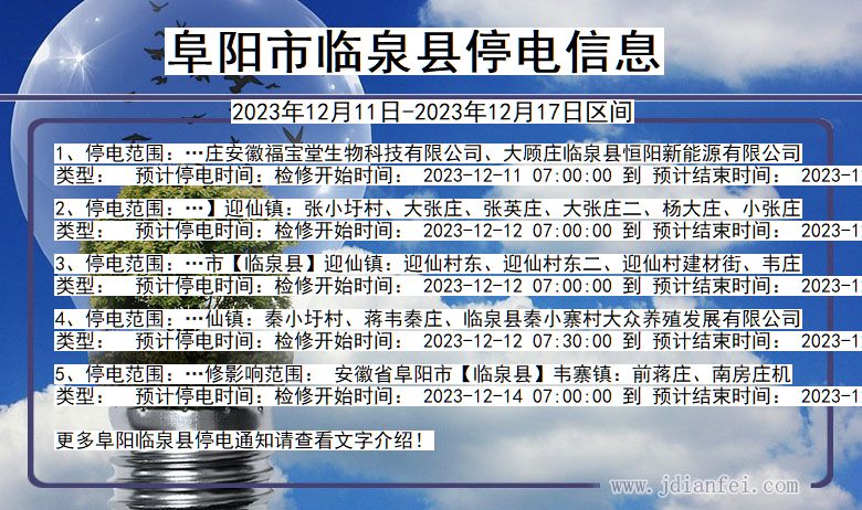 安徽省阜阳临泉停电通知