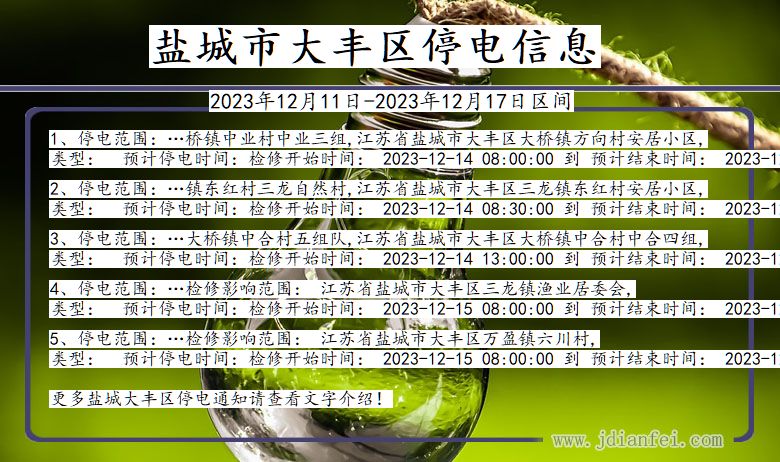 江苏省盐城大丰停电通知