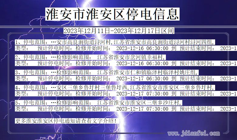 江苏省淮安淮安停电通知