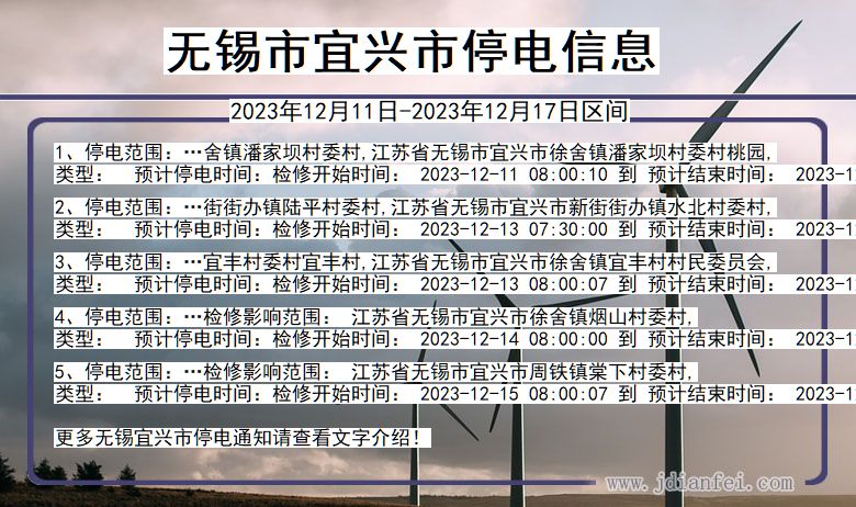 江苏省无锡宜兴停电通知