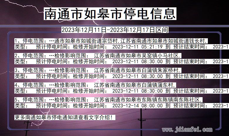南通如皋停电通知 江苏省南通如皋停电通知
