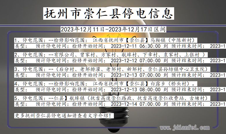 江西省抚州崇仁停电通知