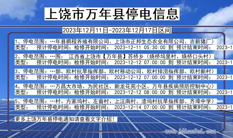 上饶万年停电通知 江西省上饶万年停电通知