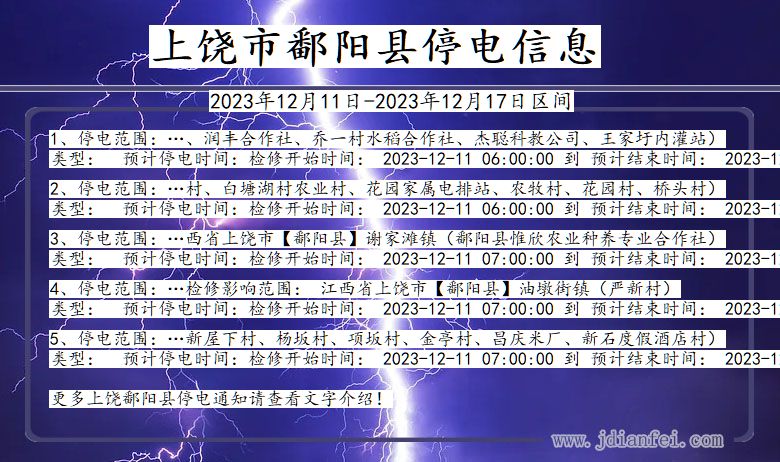 江西省上饶鄱阳停电通知