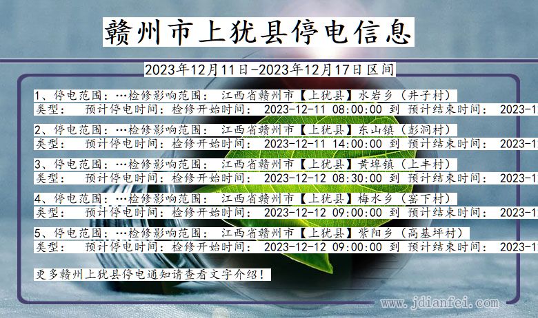 江西省赣州上犹停电通知