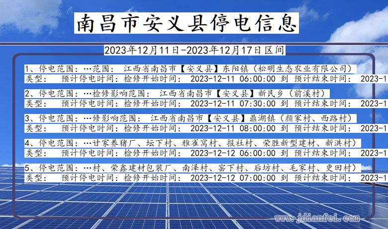 江西省南昌安义停电通知