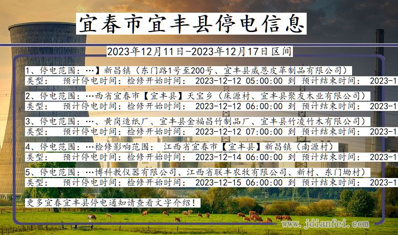 江西省宜春宜丰停电通知