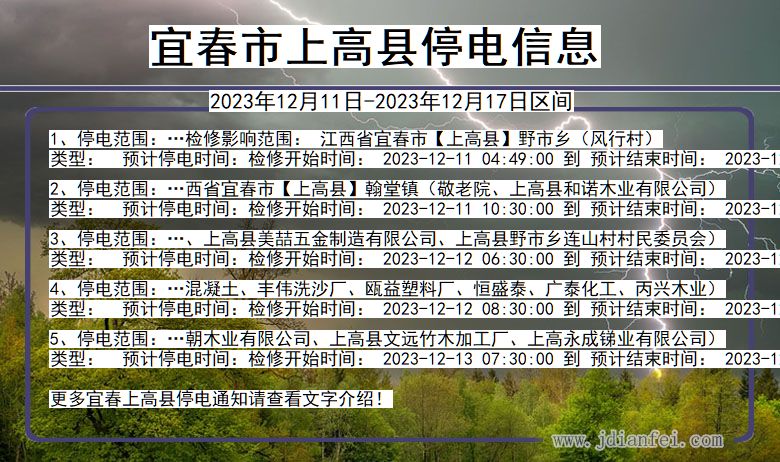 江西省宜春上高停电通知